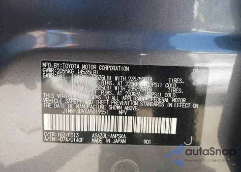 2010 Toyota Rav4 Sport z USA, uszkodzony, nr VIN JTMRF4DVXA5019551